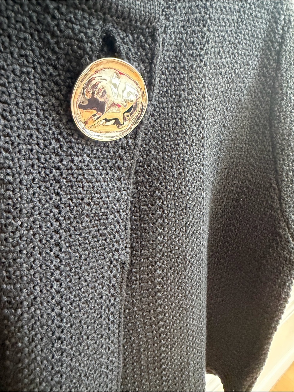 Black Knit Cardigan with Decorative Silver Button